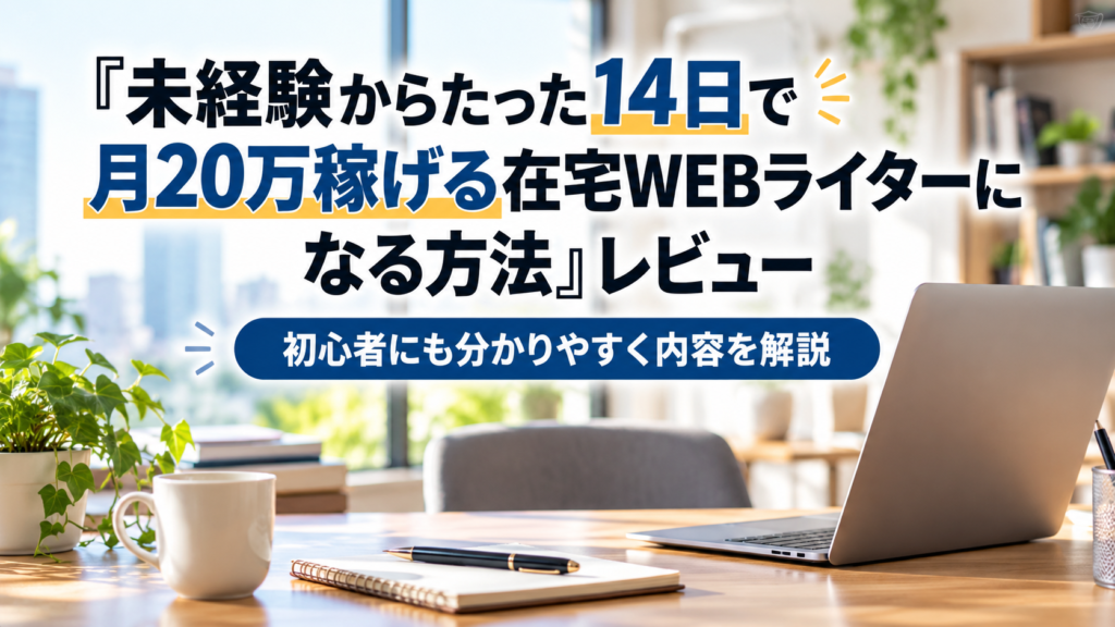 在宅WEBライター講座レビュー｜14日で月20万。アイキャッチ。